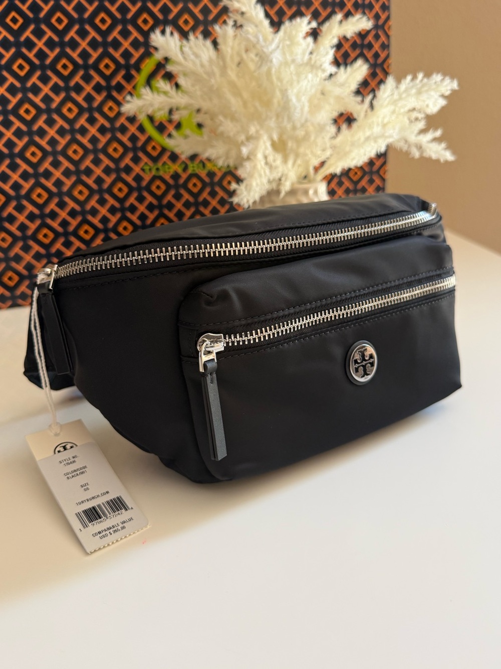 NWT Tory Burch black Nylon Belt Bag $265 Crossbody Fanny Pack